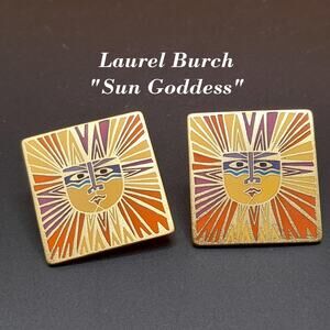 Laurel Burch "Sun Goddess" Clip Earrings, Satin Gold Plated Finish